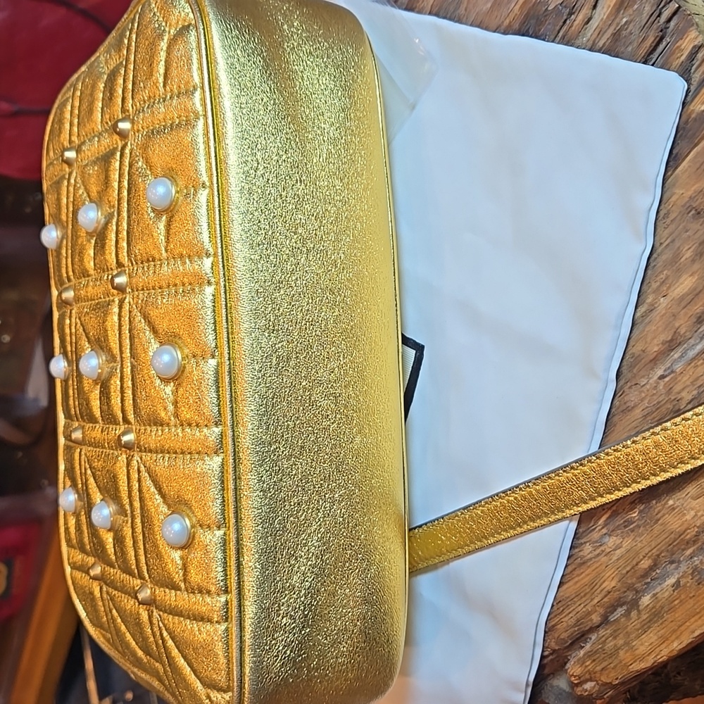 GUCCI Shoulder Bag GG Marmont Leather Faux Pearl Gold 447632  - COA Included - Picture 6 of 16